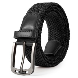 JASGOOD Men Elastic Braided Woven Belt Casual Canvas Woven Stretch Golf Belt for Men Women Jeans Suits Pants，Black