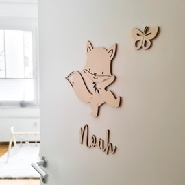 Suzu Papers Türschild Kinderzimmer aus Holz - Personalisierte Baby Zimmer Dekoration - Namensschild Kinderzimmertür & Holzbuchstaben Kinderzimmertür (Fuchs)