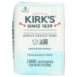 Kirk's Natural Soap Bar - Coco Castile - Fragrance Free - 3 Count - 4 oz