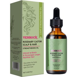 Venrock Aceite Capilar De Romero Y Ricino: Aceite Fortalecedor Con Biotina Para El Cuero Cabelludo Y El Cabello. Nutre El Cuero Cabelludo, Repara Las Puntas Abiertas Y Promueve Un Cabello Más Largo Y