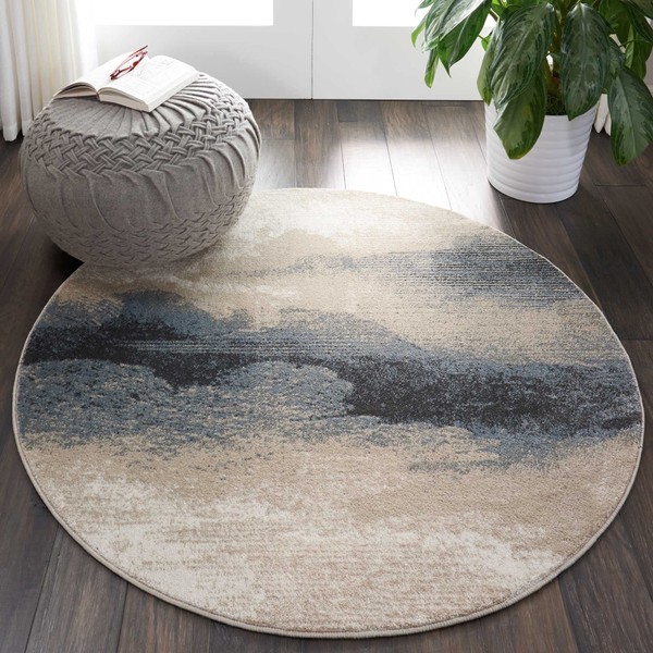 Nourison Maxell Nourison Flint 3'10" x ROUND Area-Rug, Easy-Cleaning, Non Shedding, Bed Room, Living Room, Dining Room, Kitchen (4 Round)
