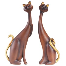 masteymoh Medieval Cat Decor Home Decor Set of 2, Resin Cat Statue, Cat Figurines Ornaments 9.6-Inch, Resin Art Sculptures, Cat Couple Statue for Bookshelf & Desktop Brown K143