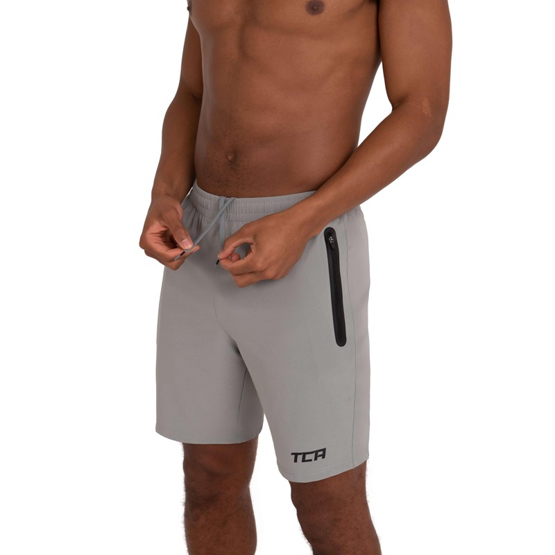 TCA Elite Tech Running Shorts Men's with Zip Pockets, grey,