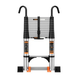 Telescoping Ladder,Aluminum Ladder with stabilizer bar,Lightweight Multi-Purpose Extension Ladder,Heavy Duty 330lbs Max Capacity,Collapsiblefor RV or Outdoor (9.5FT(A Button))