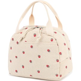 BLUBOON Lunch Box for Women Insulated Lunch Bag Kids Cute Lunch Tote Bags Reusable Cooler for Work Picnic Travel (A Corduroy Strawberry)
