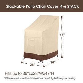 Vailge Stackable Patio Chair Cover,100% Waterproof Outdoor Chair Cover, Heavy Duty Lawn Patio Furniture Covers,Fits for 4-6 Stackable Dining Chairs,2 Pack-36 Lx28 Wx47 H,Beige&Brown