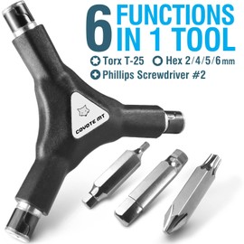 COYOTE MT 6 in 1 Y Wrench - 6 Interchangeable Bits - Allen Hex, T25 & PH2 Screwdriver - Strong, Easy & Comfortable Bicycle Multitool Kit - Cycling Maintenance Tools for Road and Mountain Bikes