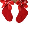 Infant Christmas Ribbed Pantyhose, Girls Stretch Mid-Rise Tights with Bows
