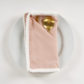 Servilletas de tela lavables en tela de lino de algodón, paquete de 6, calidad premium, esquinas ingletadas para uso diario, las servilletas están preencogidas y de buena absorción (pompón rosa polvoriento)