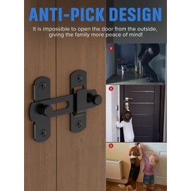 Sliding Barn Door Lock, Stainless Steel Gate Latches Flip Latch Safety Door Bolt Latch Lock for Wine Cabinet, Bathroom, Outdoor, Garage, Window, Garden, Closet Door (2 Pack Black)