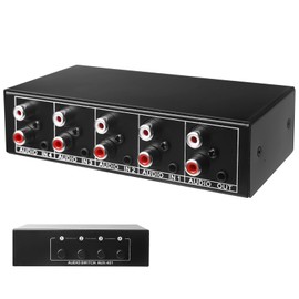 Audio Switcher, Audio Switch 4 in 1 Out, Audio Switch 3.5 mm Aux + RCA L/R, Bidirectional Audio Switcher, Audio Selection Box, Video Audio Splitter for Headphones, Phono, Speaker