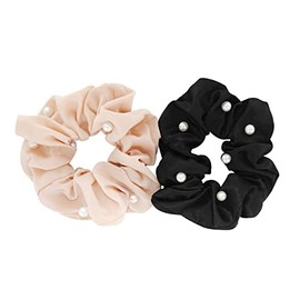 axy XXL Scrunchie Hair Scrunchie with Beads Set - 2 x Fabric Hair Bobbles Braid Holder Braid Elastic Hairpiece Hair Band Scrunchies Double Pack (Set 14)