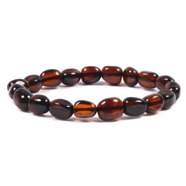 Justinstones Cherry Amber Honey Wax Energy Beads Bracelet Pebble Beads Crystal Healing Irregular Freeform Beeswax Stretchable Bracelet for Adults (Women/Men)