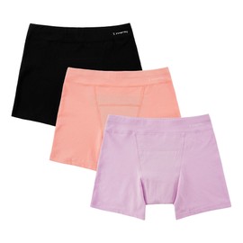 INNERSY Girls Period Underwear Cotton Boyshorts for Teen Aged 8-16 Panties 3 Pack(12-14 Years, Black/Shrimp Pink/Purple)