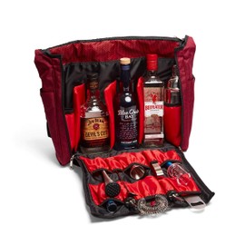 VADCAD Bartender Travel Bar Bag, Crimson Red & Black, Water Resistant, Bartending Supplies, Pockets for Carrying Cocktail Kit (Bag Only)