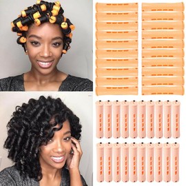 40 PCS Hair Rollers Plastic Perm Rods for Long Short Hair Cold Wave Rods Non-Slip Heatless Medium Size Orange Color+Yellow Color