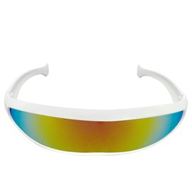 Futuristic Cyclops Sunglasses, Narrow Visor Sunglasses, Mirrored Len Sunglasses for Party, Futuristic Novelty Cool Glasses, Robot Sunglasses, Space Costume for Eyeswear (White Frame-Yellow Len)