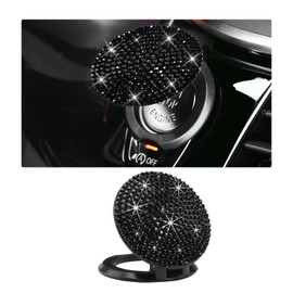Dickno Bling Car Push Start Button Cover, Anti Scratch Ignition Protective Cap, Crystal Rhinestone Engine Decor Accessory (Black)