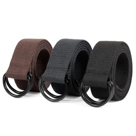 JASGOOD Mens Black Canvas Belt with Black D-ring 1 1/2" Wide Solid Color Extra Long Webbing Belt 3 Pack(Black/Gray/Coffee,Fit Waist Size 40-45 inch)