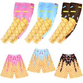 Chicingyou 3 Set Ice Cream Baseball Suit Set with Sun Protection Arm Sleeves & Quick Dry Shorts for 10-12 Years, Summer Sports Uniform Team Gift for Baseball Basketball Golf Outdoor Activities