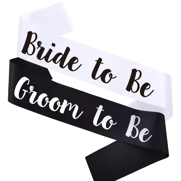 MUMUNN 2 PCS Bride to Be and Groom to Be Sash, Black & White Bachelorette Sashes for Bridal Shower Bachelorette Party Engagement Gifts