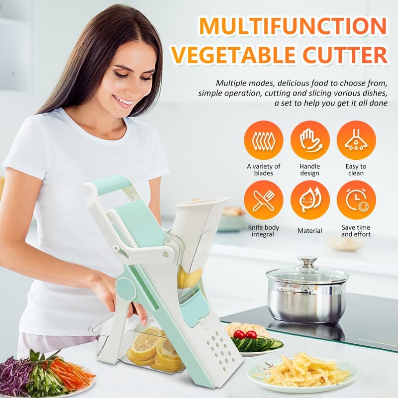 Mandolin multifunctional slicer with 5 replaceable blades, vegetable and fruit