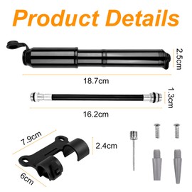 Noxtioanip Mini Bicycle Pump 120 PSI, Air Pump Bicycle with Frame Holder, Portable Bicycle Pump with Presta and Schrader Valve, Quick Tyre Inflation, for Road Bike, Mountain Bike, Basketball