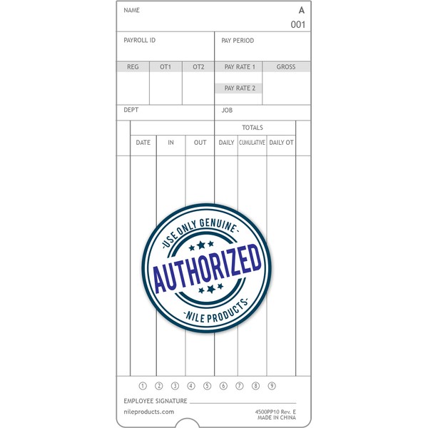 Nile Products - Authorized Time Cards for Nile Products 4500PP