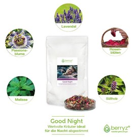 Gute-Nacht Tee mit Melisse, Passionsblume, Lavendel, Rosenblüten, Süßholz | Speziell für die Nacht zugeschnittene Zutaten