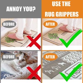 Rug Grippers with Super Stickiness- Anti Curling Carpet Tape Non-Slip Area Keeps Your Rug in Place and Makes Corners Flat for Corners and Edges Renewable 8pcs（Black）