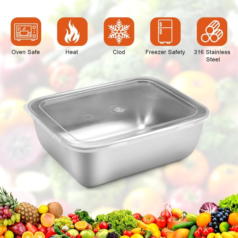 Pack of 6 Stainless Steel Food Storage Containers with Lid,
