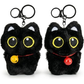 2pzs Llaveros de Gato, Llavero de Peluche para Mochila, Juguete de Peluche de Moda, Decoraci?n para Mujeres y Ni?as, Llavero de Gato Negro para Monedero Mochilas