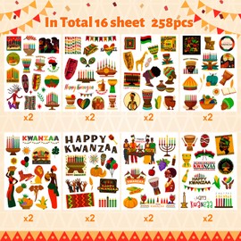 Kwanzaa Stickers for Kids, 258Pcs Happy Self Adhesive Kwanzaa Crafts Stickers for Kwanzaa Party Supplies Favors