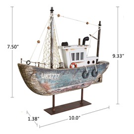 Morning View Wood Sail Boat Decor Nautical Lighted Sailing Ship Model for Home Mini Bathroom Shelf Table Centerpiece Coastal Beach Ocean Themed Lake House Decorations Seaside Marine 9.33 Inch (Teal)