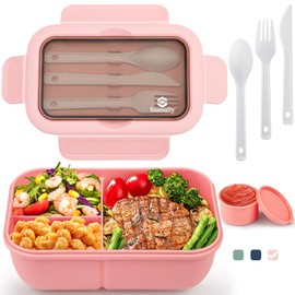 Sinnsally Lunchbox mit Fächern,1250ml Brotdose Bento Box Erwachsene,Lunch Box Kinder mit Besteck,Vesperbox,Brotzeitbox Brotbox,Auslaufsicher Essensbox Jausenbox,Frühstücksbox Vesperdose (Rose)