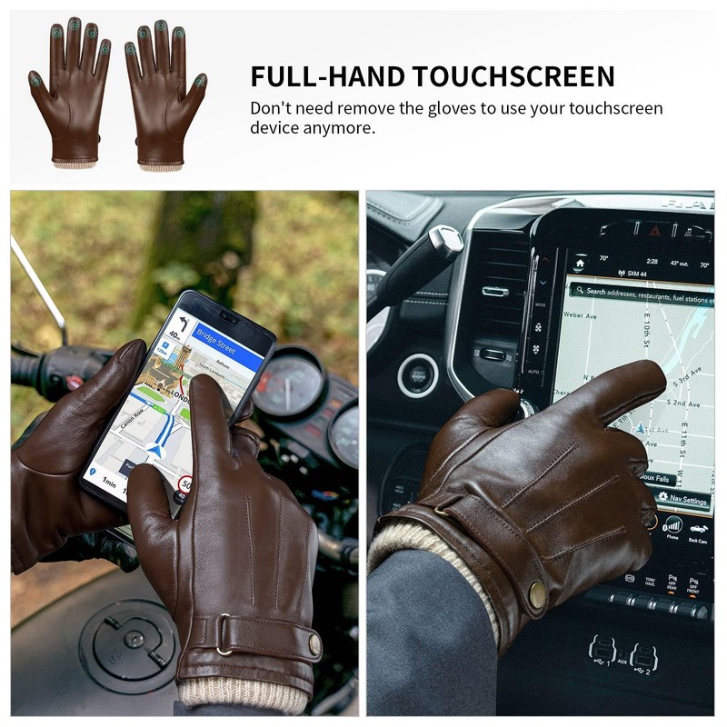 OZERO Mens Winter Gloves Nappa Leather Warm Cashmere Lined Touchscreen