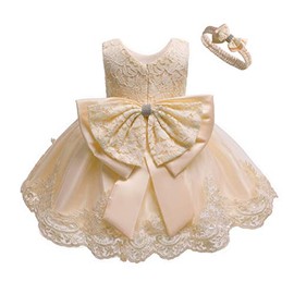 0-6T - Vestido de encaje bordado para niña con tutú, Oro, 2-3T