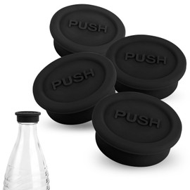 4pcs Bottle Lids for Sodastream Glass Bottle, Silicone Drink Water Bottle Sealing Cap Cover Reusable Soda Bottle Cap Replacement Part (Black)