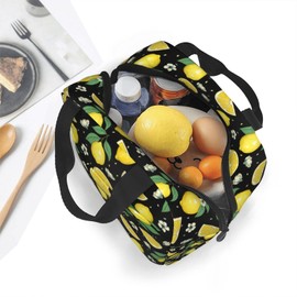 Odfovowo Lemons Portable Lunch Bags Insulated Lunch Box Reusable Cooler Tote Bag with Front Pocket for Women Men Adults Work Picnic Travel