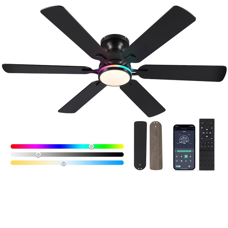Mpayel Ceiling Fans with Lights- 52" RGB Low Profile Indoor