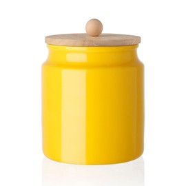 Sweejar Ceramic Kitchen Canisters, 28 FLOZ Porcelain Food Storage Jar with Airtight Seal Wooden Lid, Home Container Serving for Coffee Beans, Tea-leave, Sugar, Salt and More, Tool Bucket (Yellow)