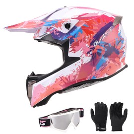 Oumurs DOT Youth Dirt Bike Helmet with Goggles & Gloves for 8-18 Years Old, Kid ATV Helmets for Youth Boys Girls, Four Wheeler Helmet Motocross BMX MX ATV UTV Offroad Street Go Kart Riding Dirt Bike
