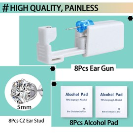 24 Pcs Ear Piercing Kit Disposable Ear Piercing Gun Kit with 8Pcs Self Piercing Gun and 8Pcs Earrings Stud 8Pcs Alcohol Pads