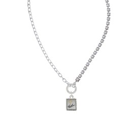 Delight Jewelry Two-tone Shadow Box ''Faith'' with Cross Stronger Braver Smarter Mixed Cable and Imitation Pearl Chain Choker Necklace, 14.75-17"