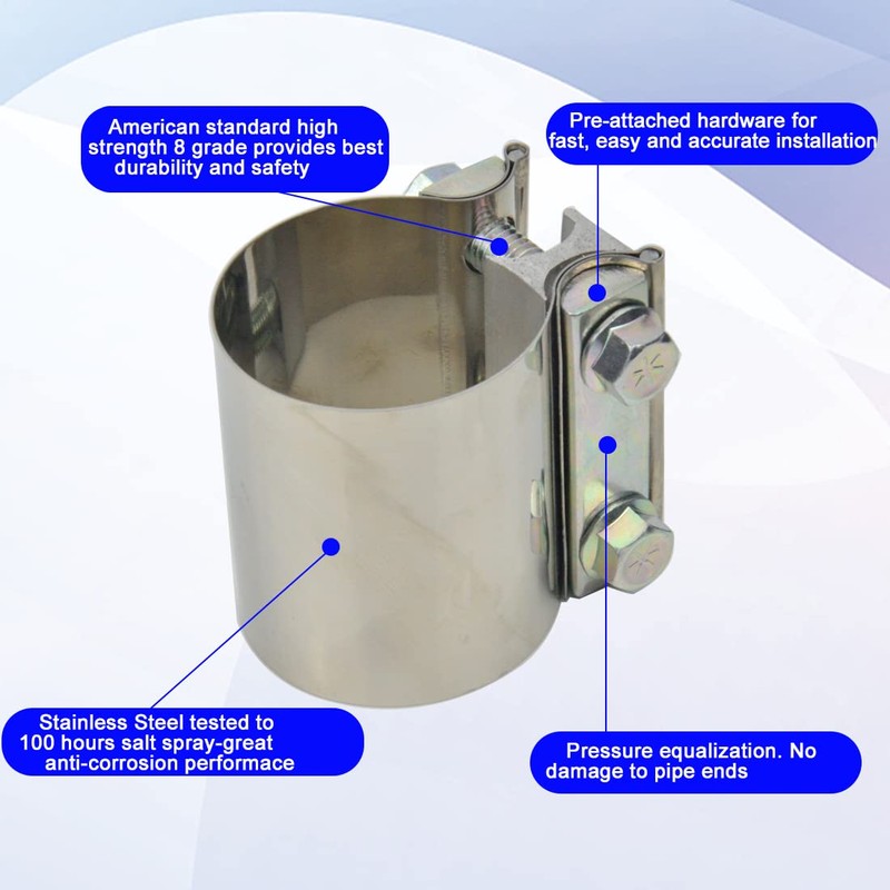Elifecenter ID 2-1/2 Inch Lap Joint Butt Exhaust Clamp, Stainless
