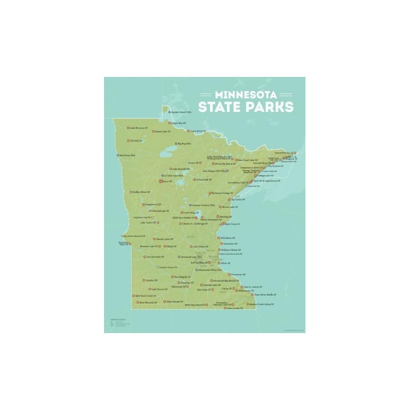 Minnesota State Parks Checklist Map 11x14 Print (Green & Aqua)