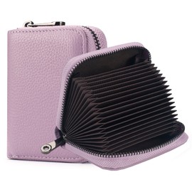 FACATH Card Holder with Coin Compartment - Leather Credit Card Holder with Lots of Space for up to 20 Cards - Wallet for Men and Women with RFID NFC Protection, B-purple., Minimalist