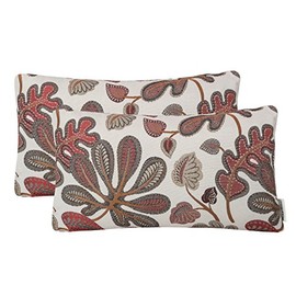 Mika Home Set of 2 Jacquard Tropical Leaf Pattern Oblong Throw Pillow Covers Accent Pillowcase 12X20 Inches,Coral Cream