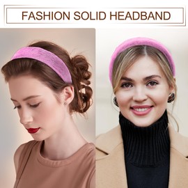 VOCOSTE Fluffy Fuzzy Headband, Solid Color Hair Band for Women, Plush Headband, Soft Fuzzy Hair Hoop Fashion Accessory, Rose Pink