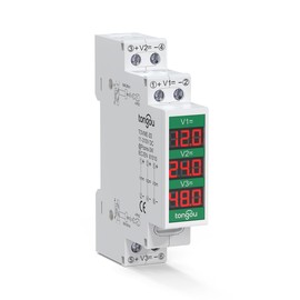 TONGOU Volt Meter, DC Three-Channel Voltmeter, Digital Display, 3W Low Power, ‌Wide Voltage Measurement Range (DC 11-330V)‌, ‌High Accuracy‌, CE Certification, Using DIN Rail Installation